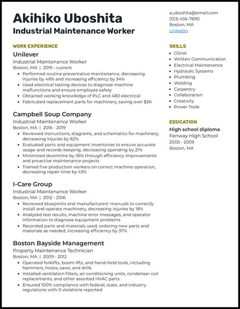 maintenance resume example|General Maintenance Resume Examples and Templates for 2024.